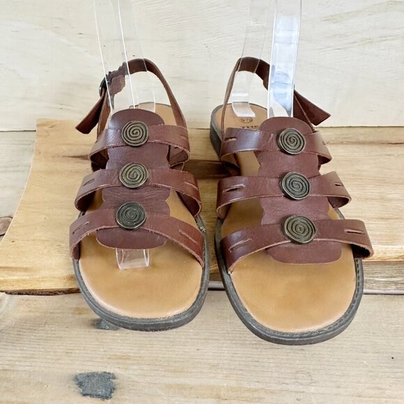 The Leather Collection Flat Sandals Buckle 6.5 Brown Gladiator - Picture 3 of 7